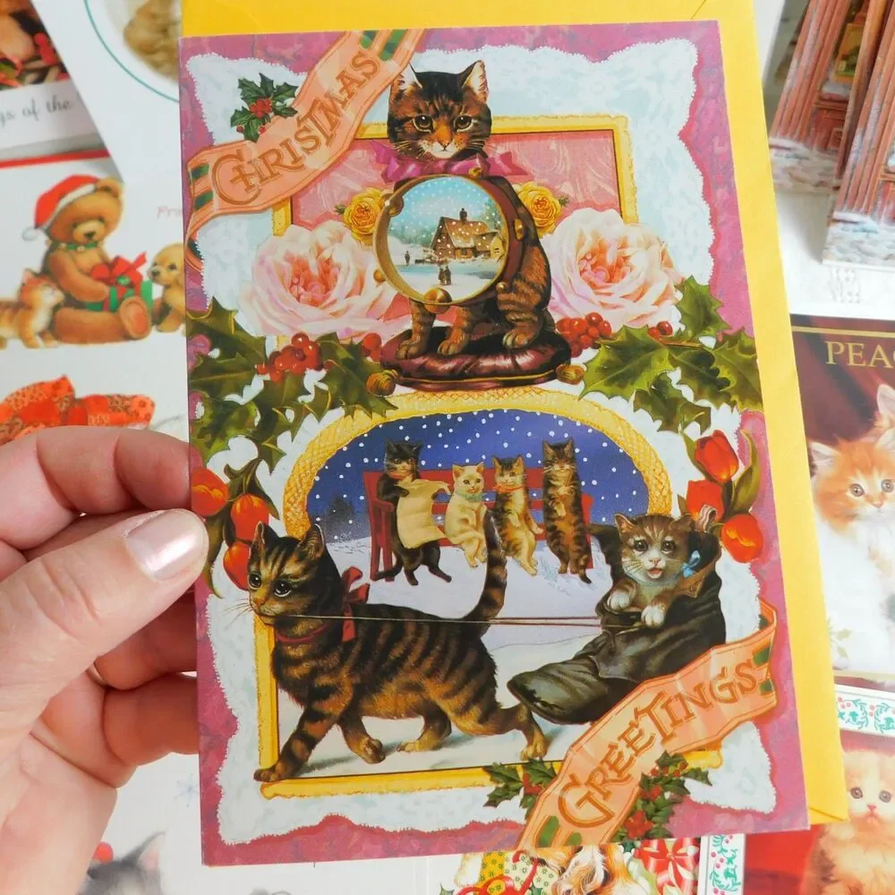 Christmas Greeting Cards Cats Kitties Lot of 31 w/ Envelopes Holiday Duplicates